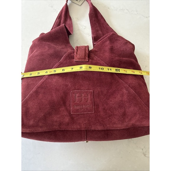 Haute Hippie Womens Triangle Suede Hobo Shoulder Bag Burgundy Wine Festival Boho
